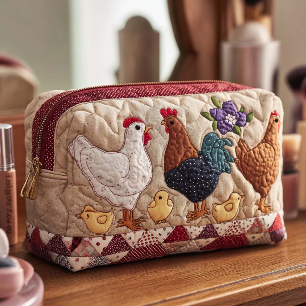Hen in Nest Quilted Toiletry Bag
