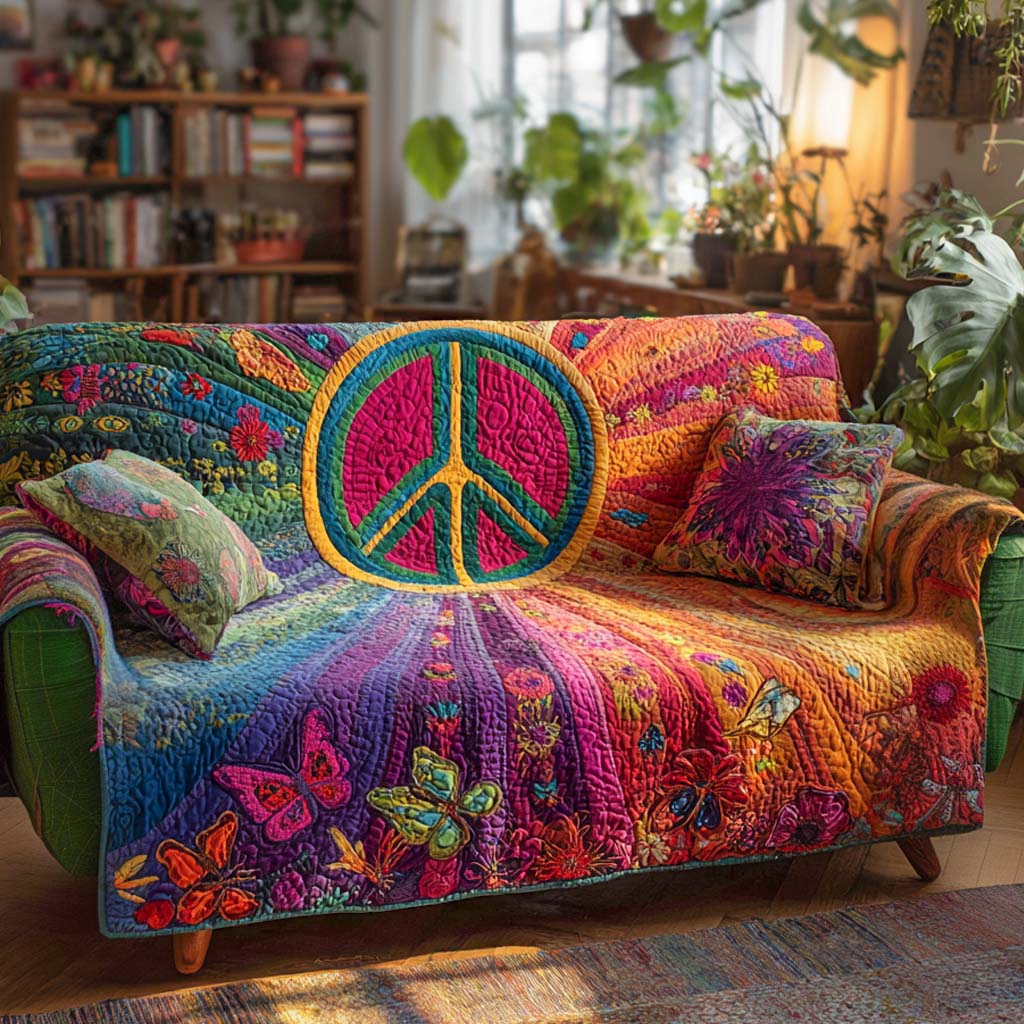 Rainbow Peace Garden Quilted Sofa Cover