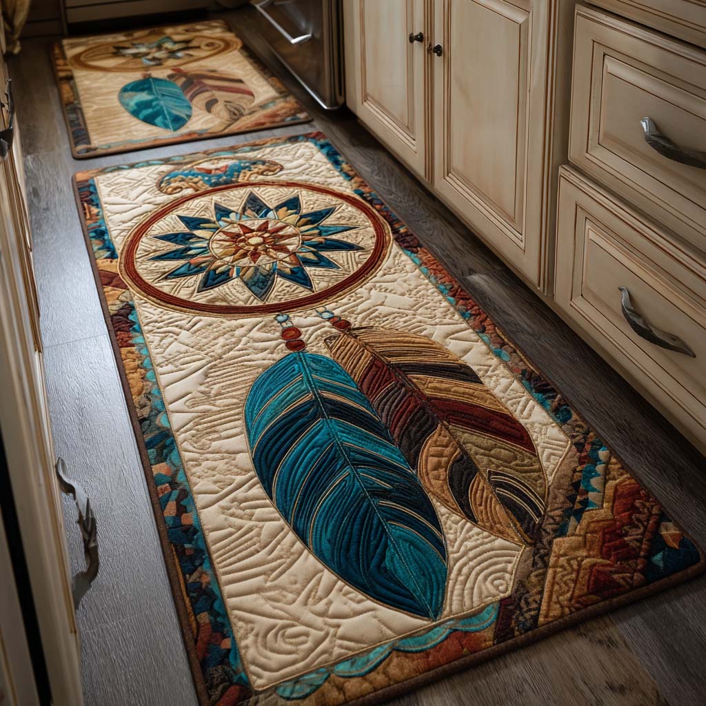 Dreamy Feathers Quilted Kitchen Mat Set