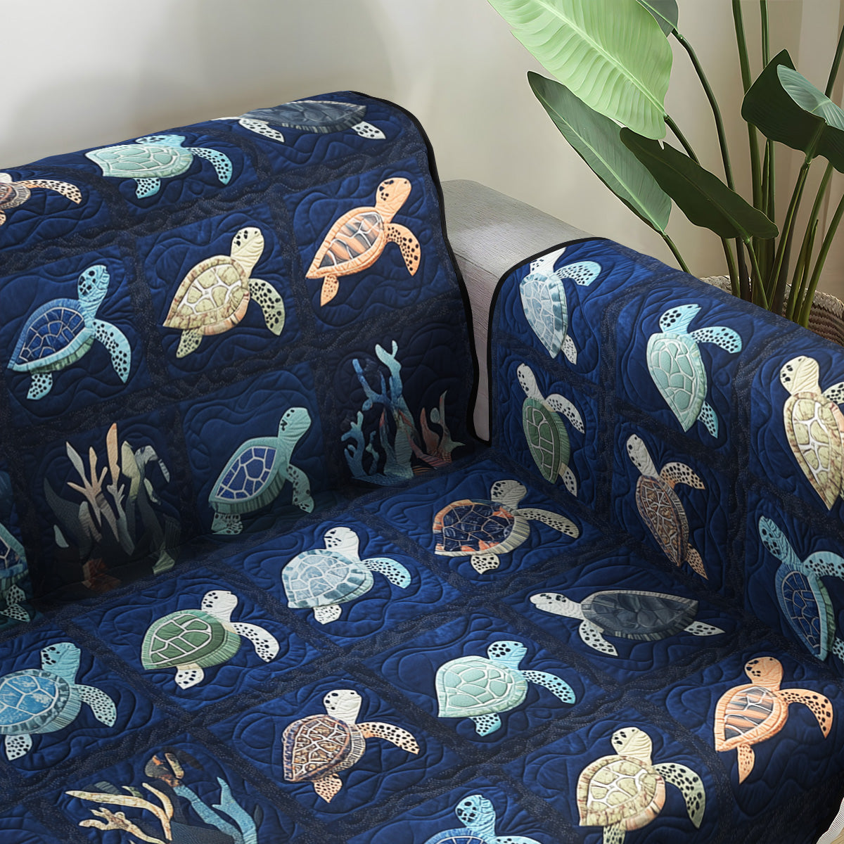 Ocean Turtles Quilted Sofa Cover