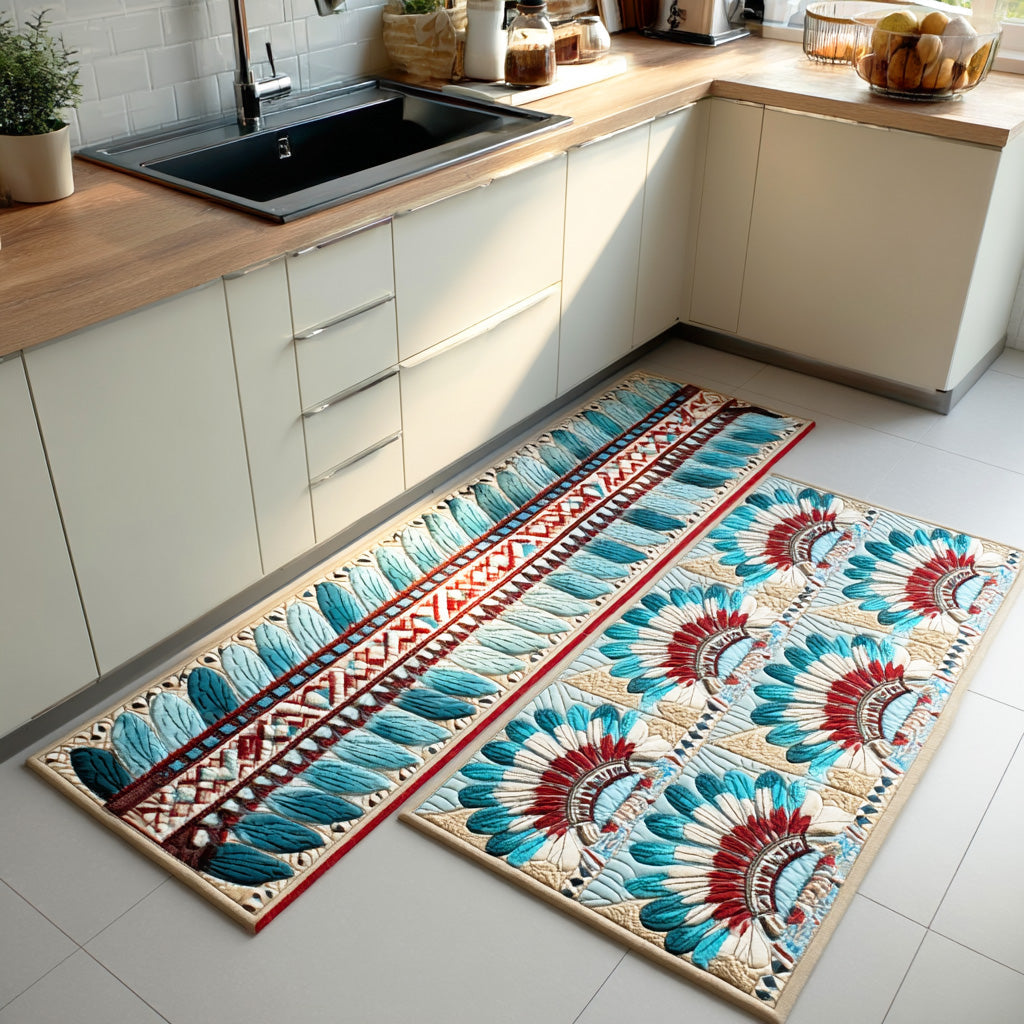 Feather Wreath Quilted Kitchen Mat Set