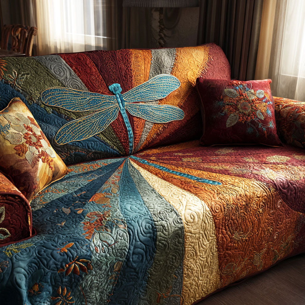 Dragonfly Horizon Quilted Sofa Cover