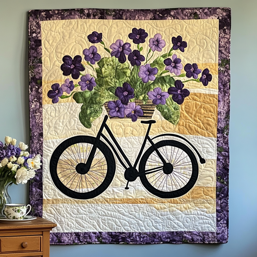 Bicycle Bouquet on Cream Quilted Wall Art