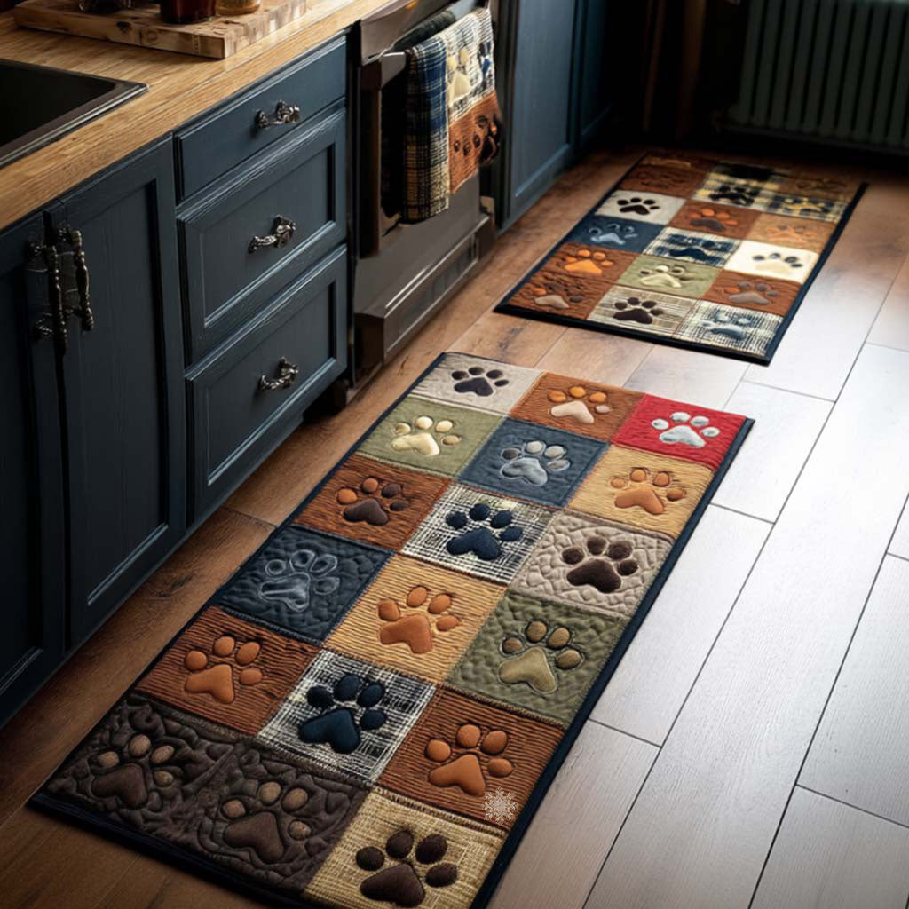 Autumn Paw Patchwork Quilted Kitchen Mat Set