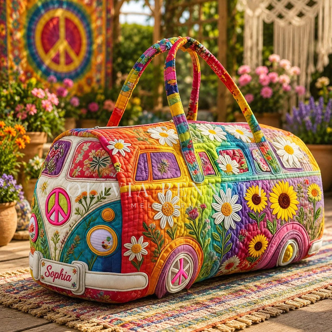 Hippie Garden Bloom Quilted Duffle Bag