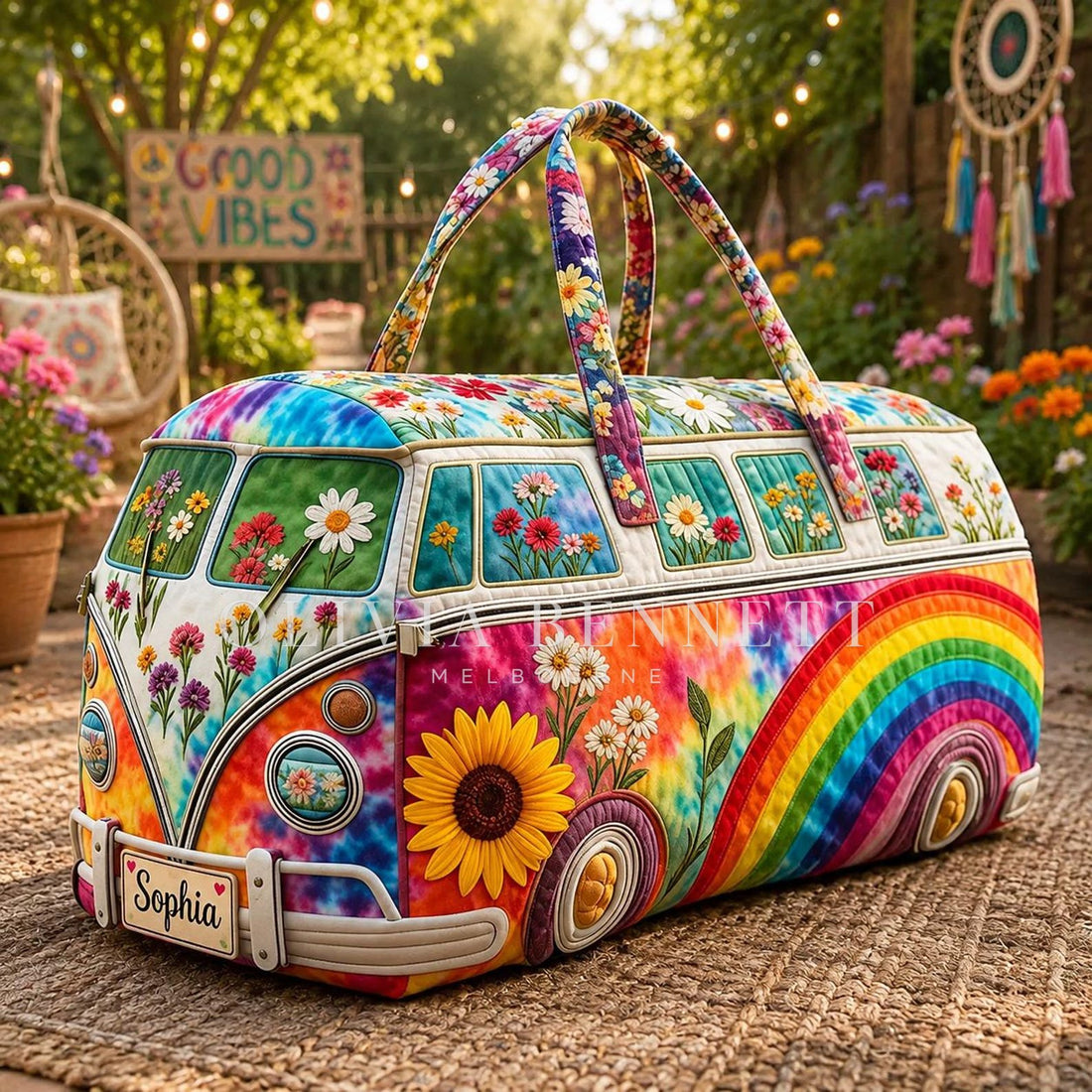 Tie-Dye Rainbow Bloom Quilted Duffle Bag