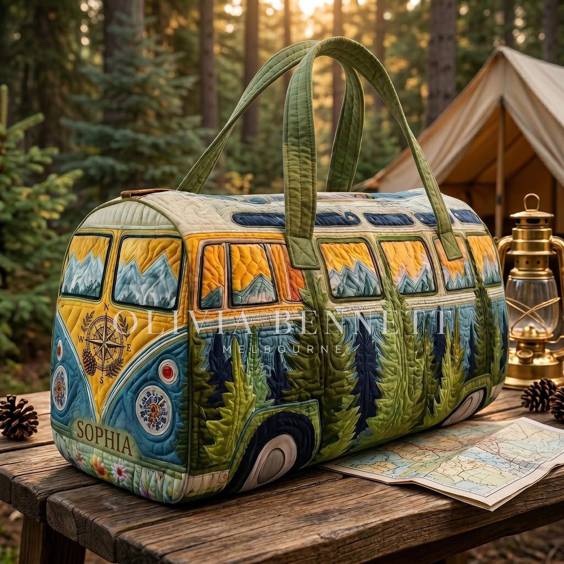 Forest Adventure Camper Quilted Duffle Bag