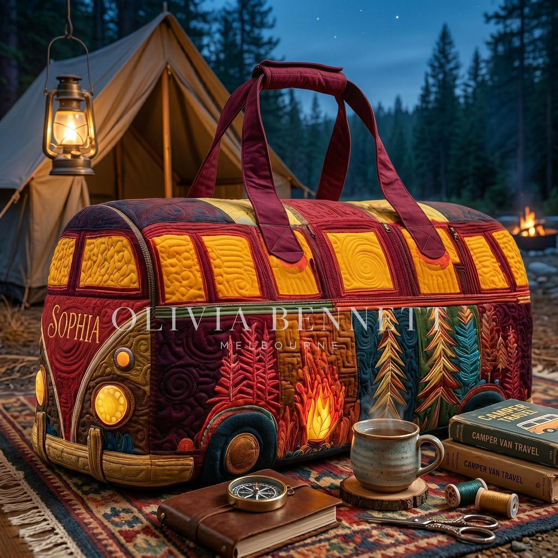 Campfire Glow Camper Quilted Duffle Bag