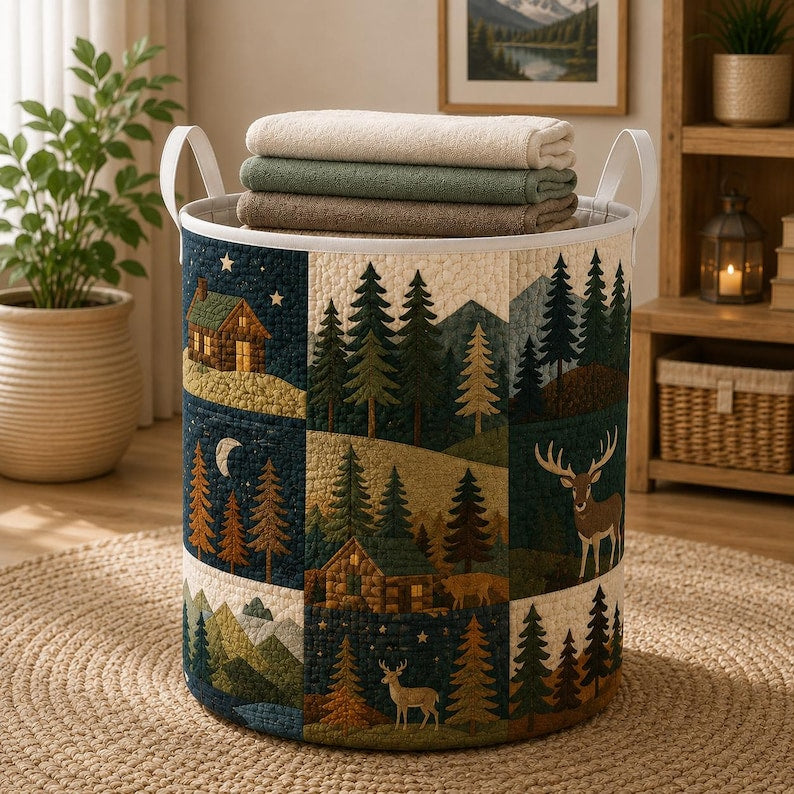 Woodland Quilted Laundry Basket