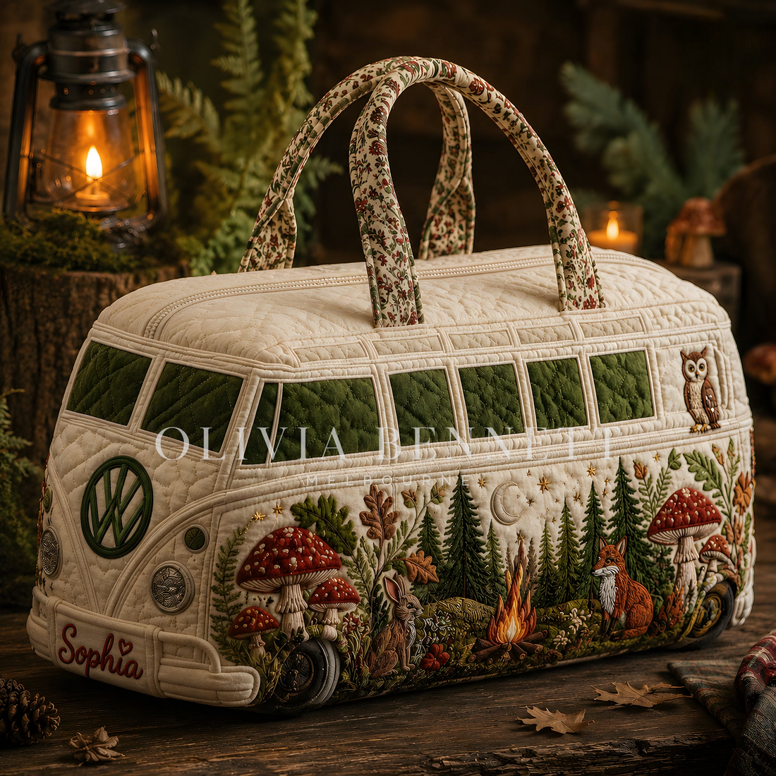 Woodland Mushroom Camper Quilted Duffle Bag