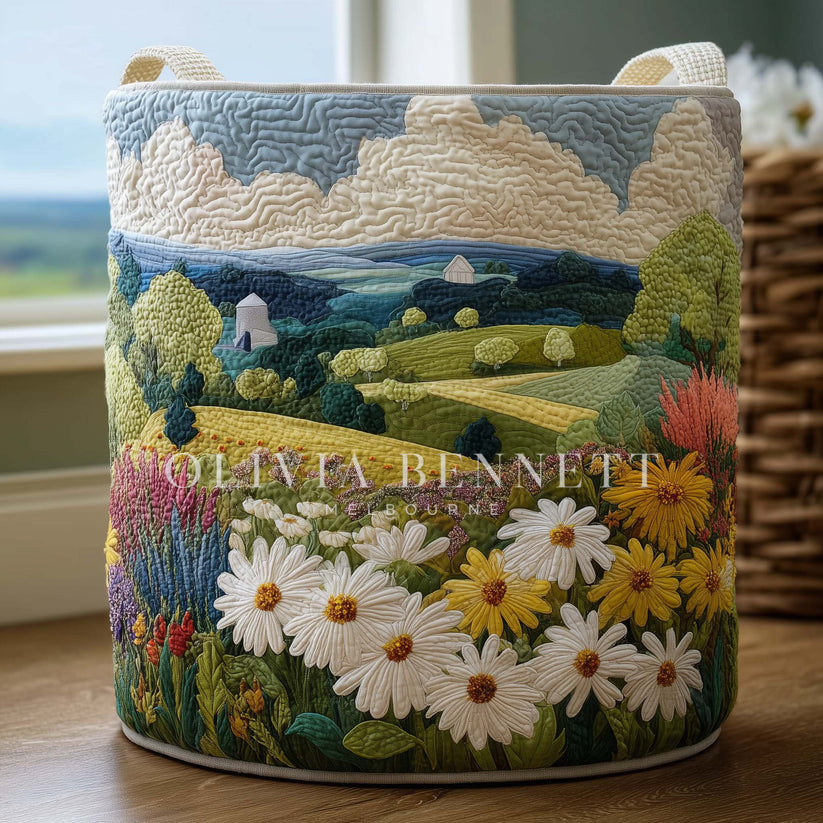 Daisy Meadow Quilted Laundry Basket
