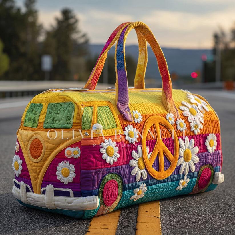 Golden Daisy Peace Quilted Duffle Bag