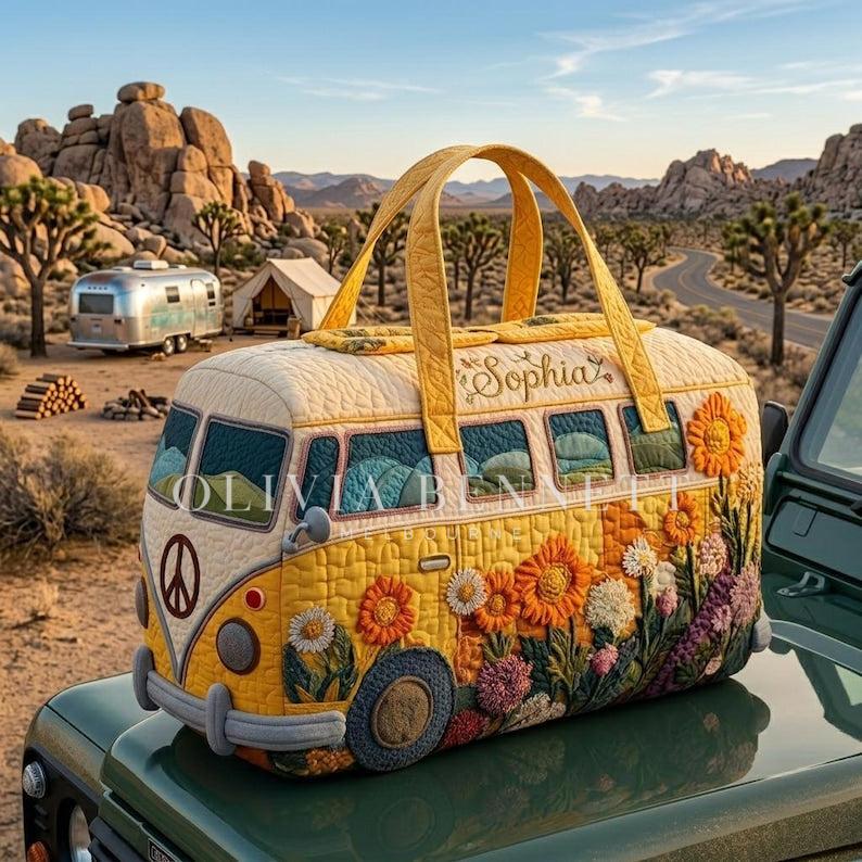 Golden Sunflower Journey Quilted Duffle Bag