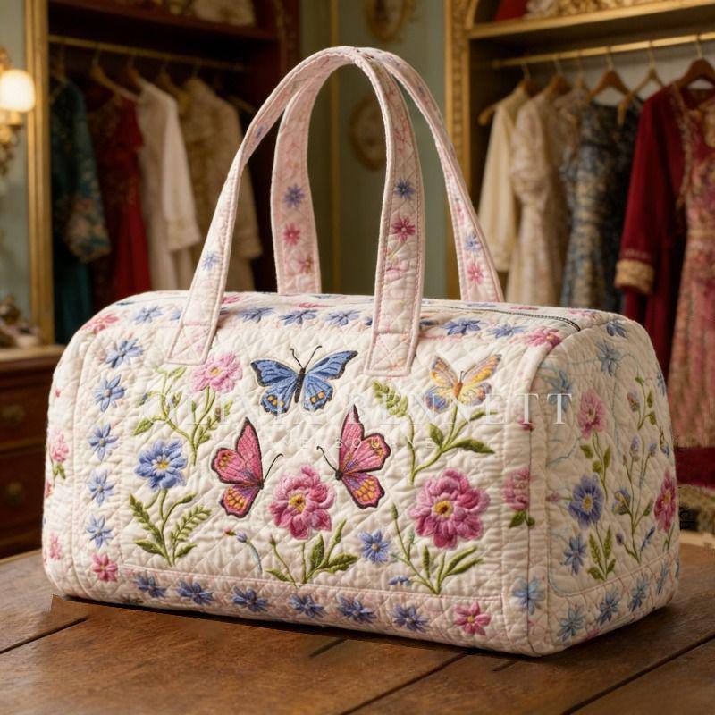 Butterfly Floral Garden Quilted Duffle Bag