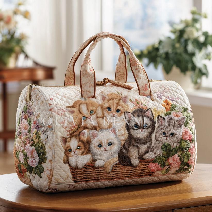 Kitten Basket Garden Quilted Duffle Bag