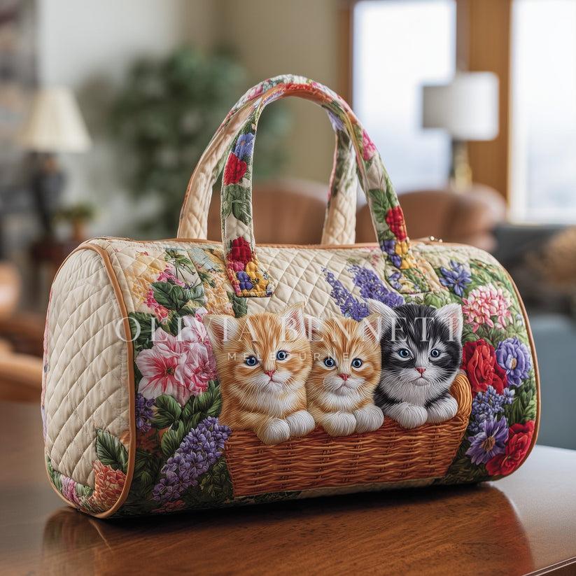 Vintage Meow Bouquet Quilted Duffle Bag