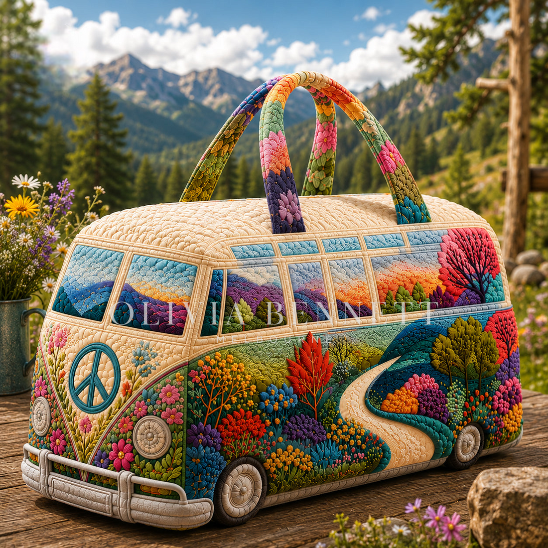 Colourful Mountain Path Quilted Duffle Bag