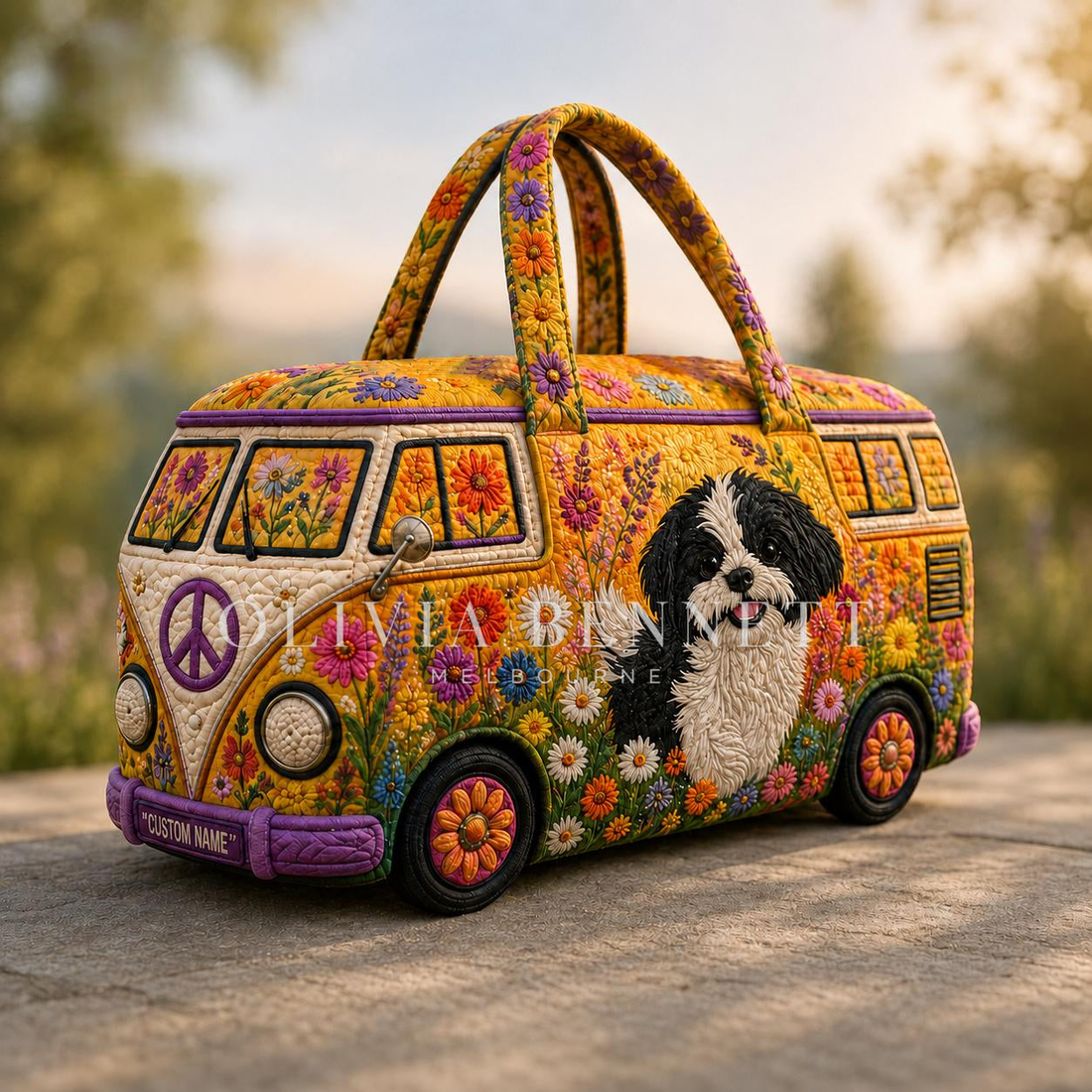 Shih Tzu Flower Power Quilted Duffle Bag