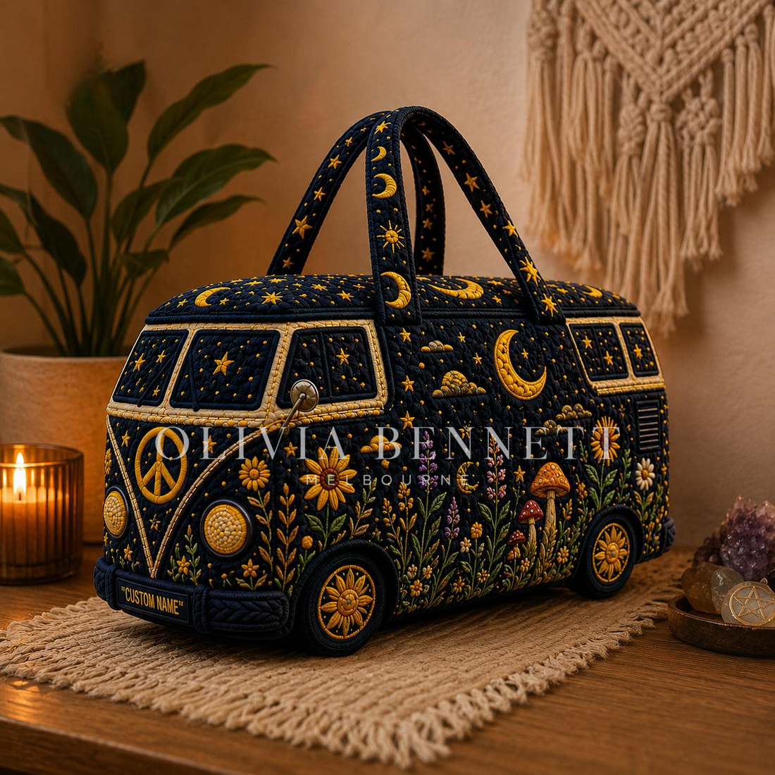 Golden Celestial Camper Quilted Duffle Bag