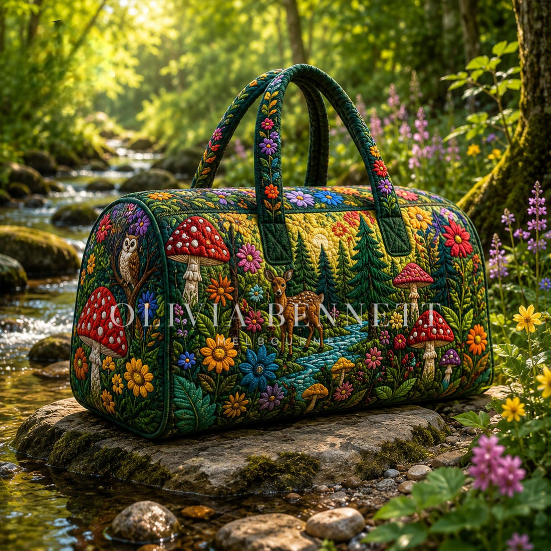 Whimsical Forest Quilted Duffle Bag
