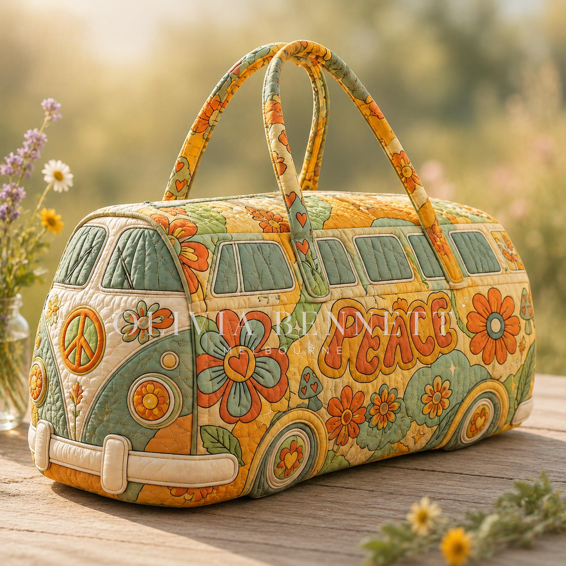 Boho Flower Power Quilted Duffle Bag