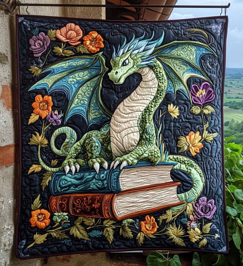 Bookish Dragon Quilted Blanket