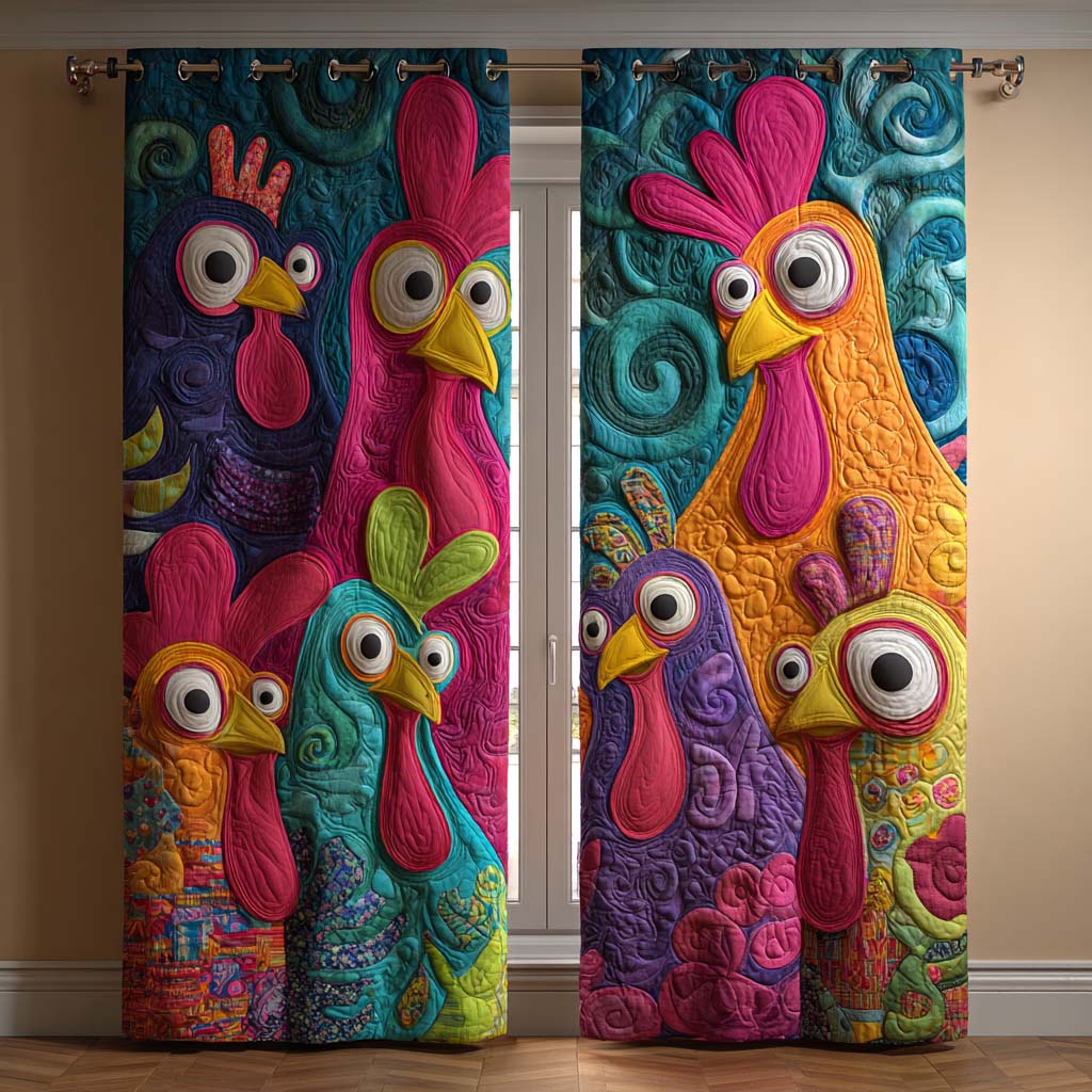 Folk Rooster Quilted Curtains