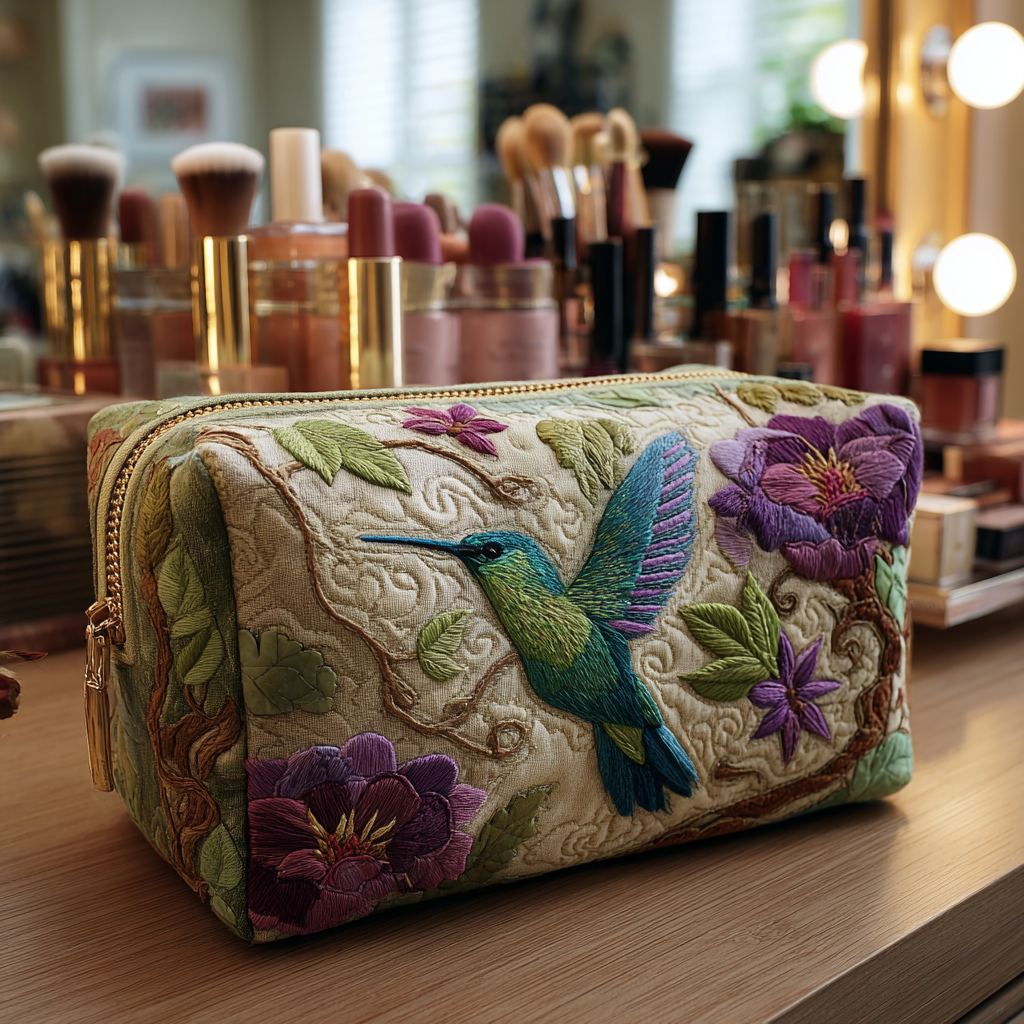 Colourful Hummingbird Quilted Toiletry Bag