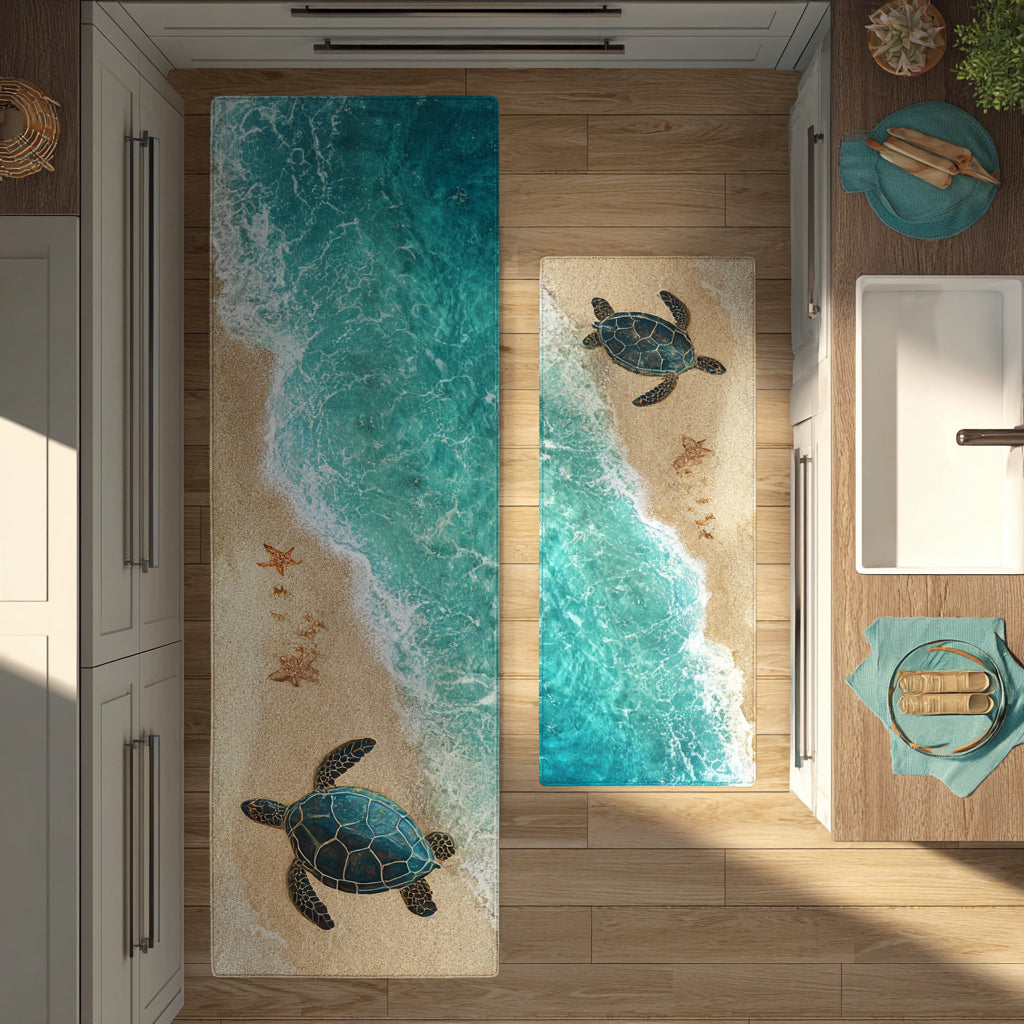 Riding the Waves Quilted Kitchen Mat Set