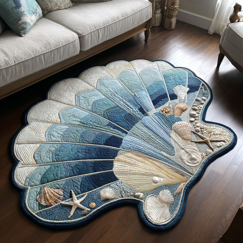 Blue Seashell and Starfish Quilted Area Rug