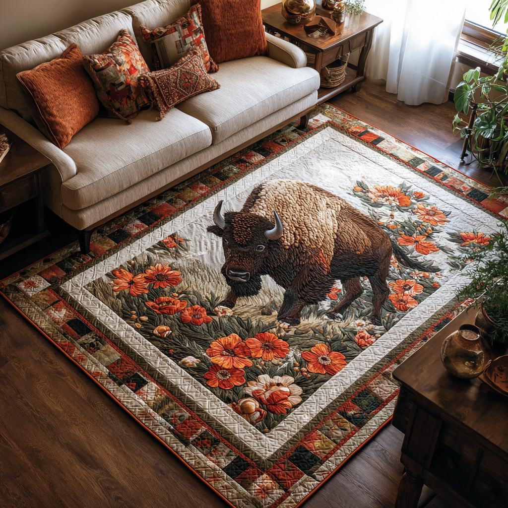 Amber Bison Quilted Area Rug