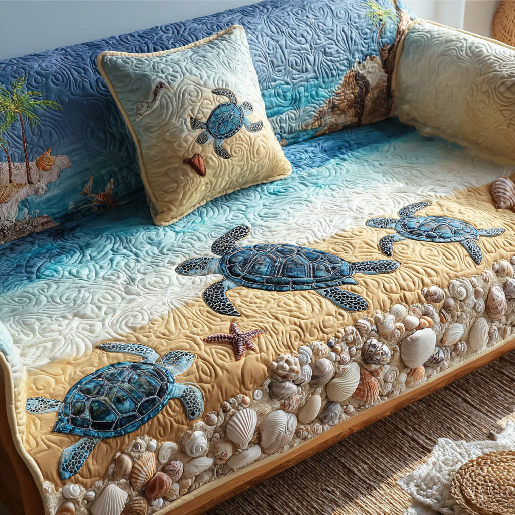 Coastal Sea Turtles Quilted Sofa Cover