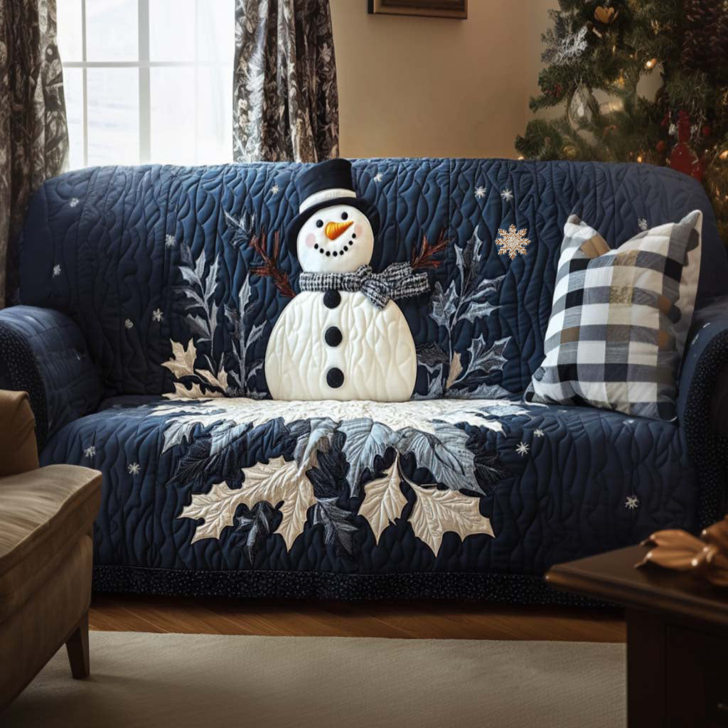Snowman in Blue Woodland Quilted Sofa Cover