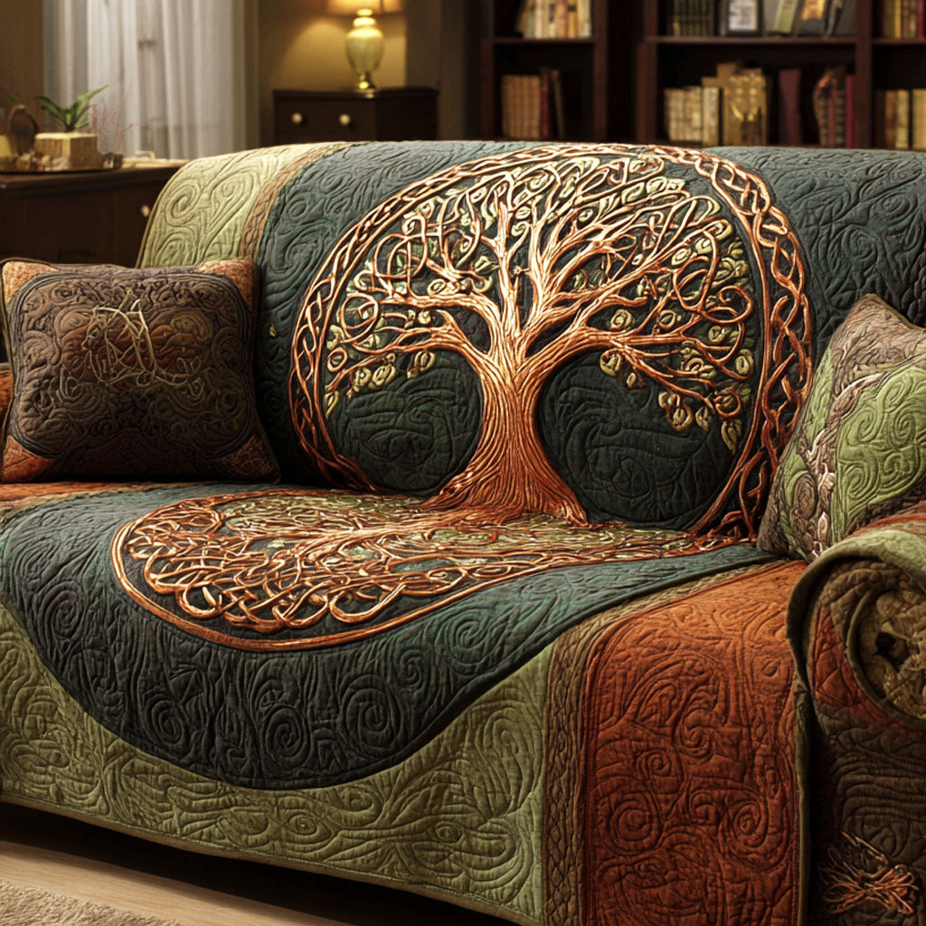 Antique Golden Tree Quilted Sofa Cover
