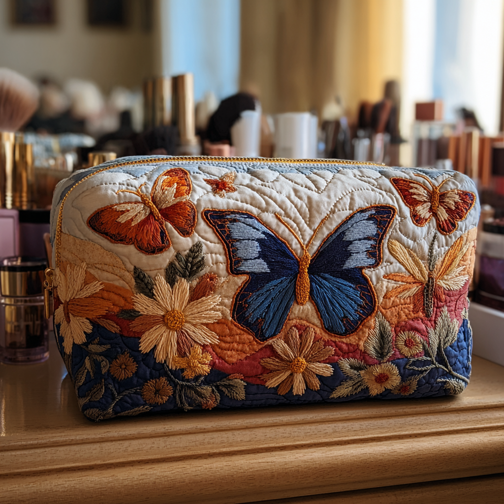 Elegant Butterflies Quilted Toiletry Bag