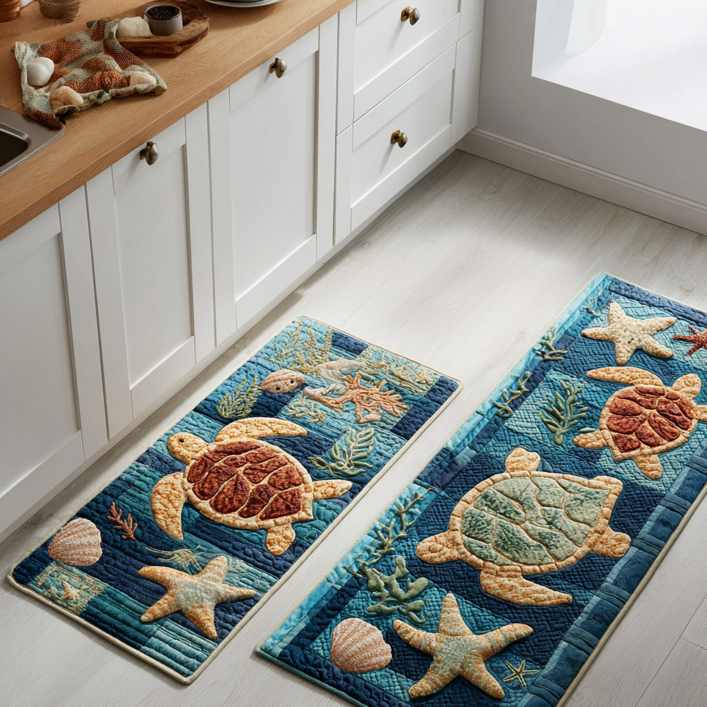 Turtle Shore Quilted Kitchen Mat Set