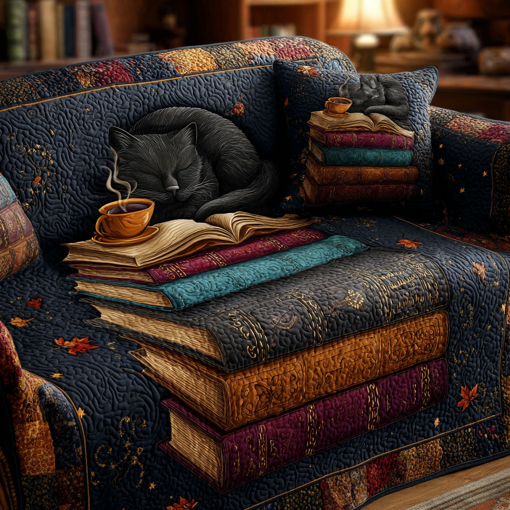 Book Nook Cat Quilted Sofa Cover