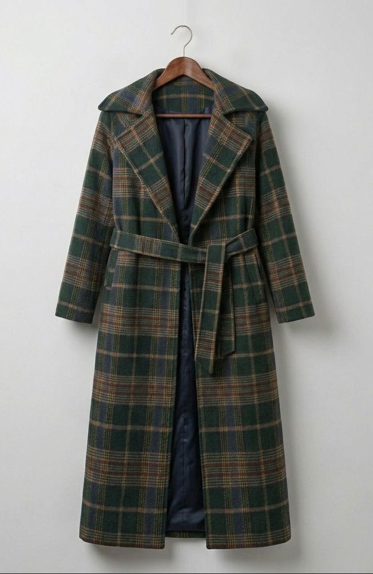 Ivy | Forest Green Check Longline Coat — Final Edit