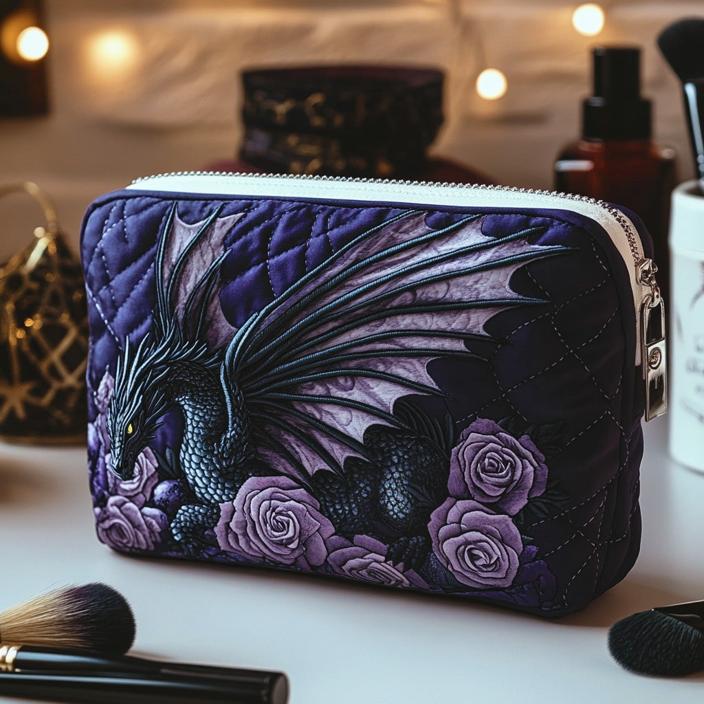 Purple Dragon and Roses Quilted Toiletry Bag