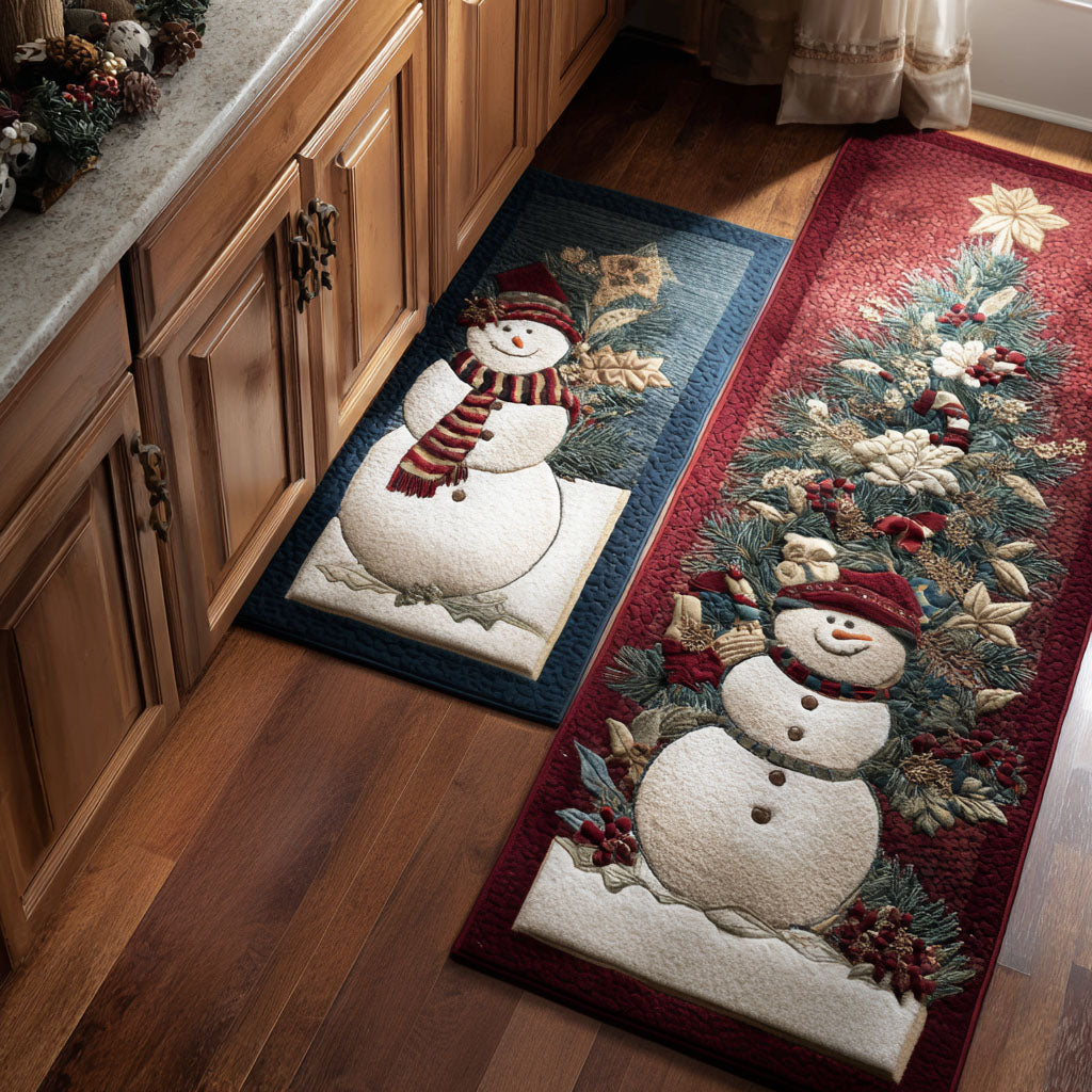 Frosty Christmas Quilted Kitchen Mat Set