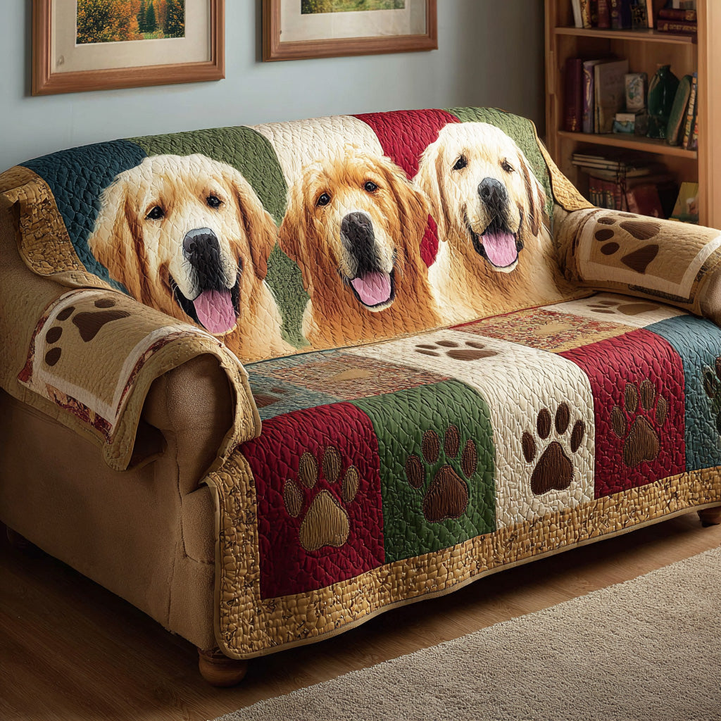 Golden Retriever Paws Quilted Sofa Cover