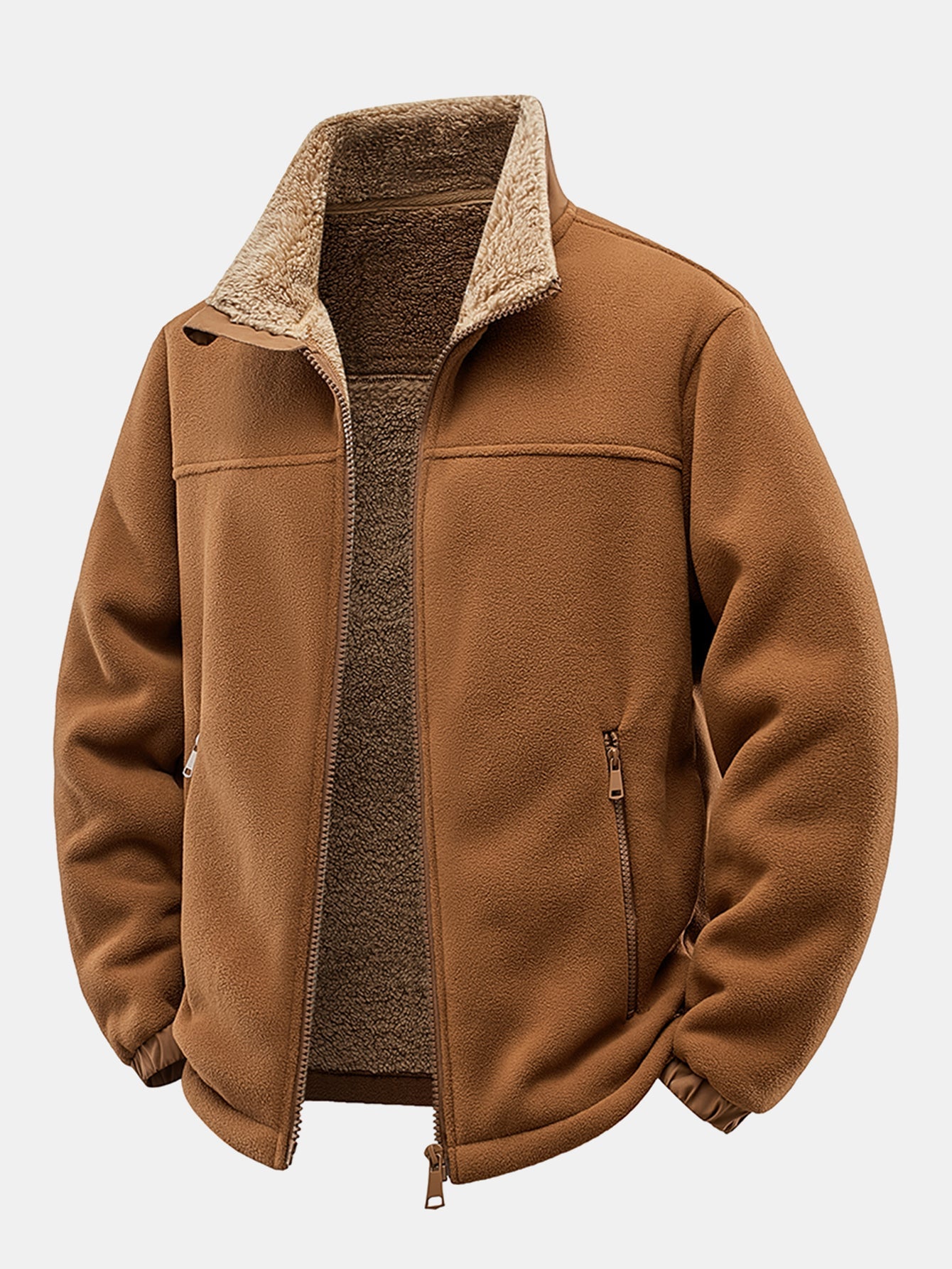 Fleece Jacket with Zipper, High Collar, and Teddy Lining