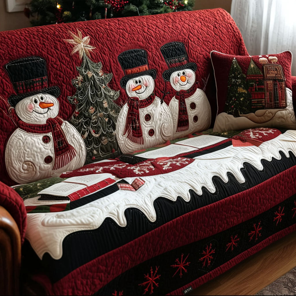 Christmas Snowman Trio Quilted Sofa Cover