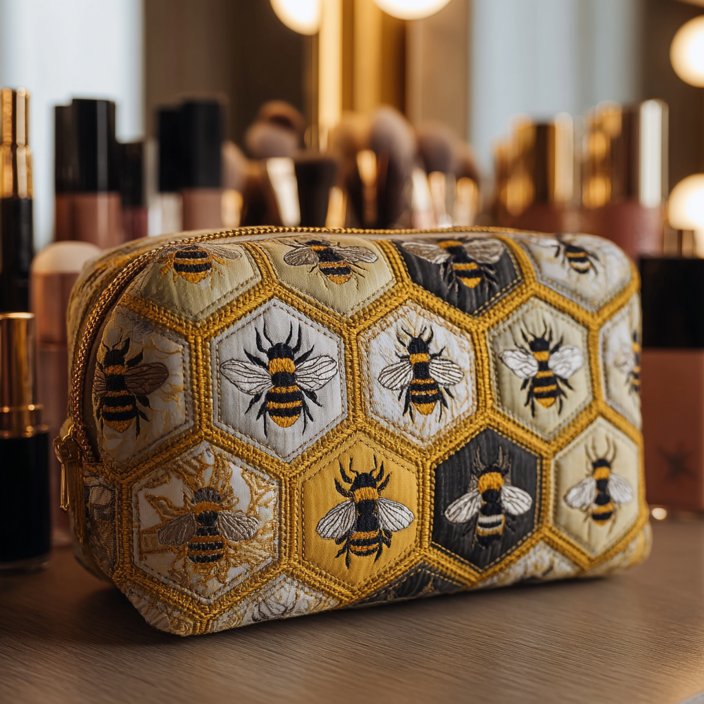Bees in Garden Quilted Toiletry Bag