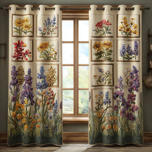 Bloom Cottage Quilted Curtains – garden flowers and botanical panels in gentle cream and leafy green tones
