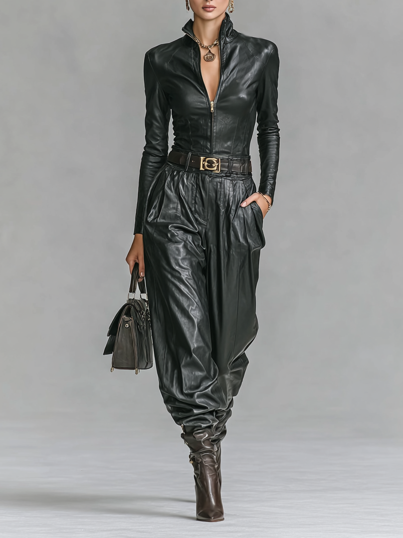 Honora | Leather-Look Shirt Set