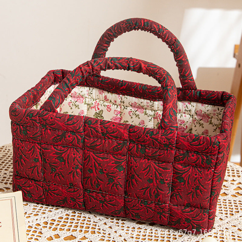 CRIMSONVALE | RUBY BOTANICAL QUILTED STORAGE BASKET