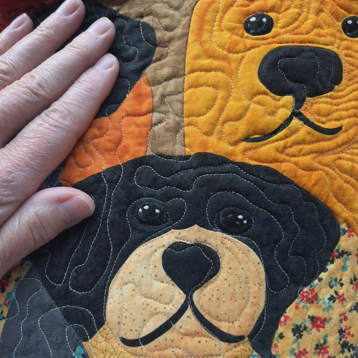 Close-up of the print and quilting