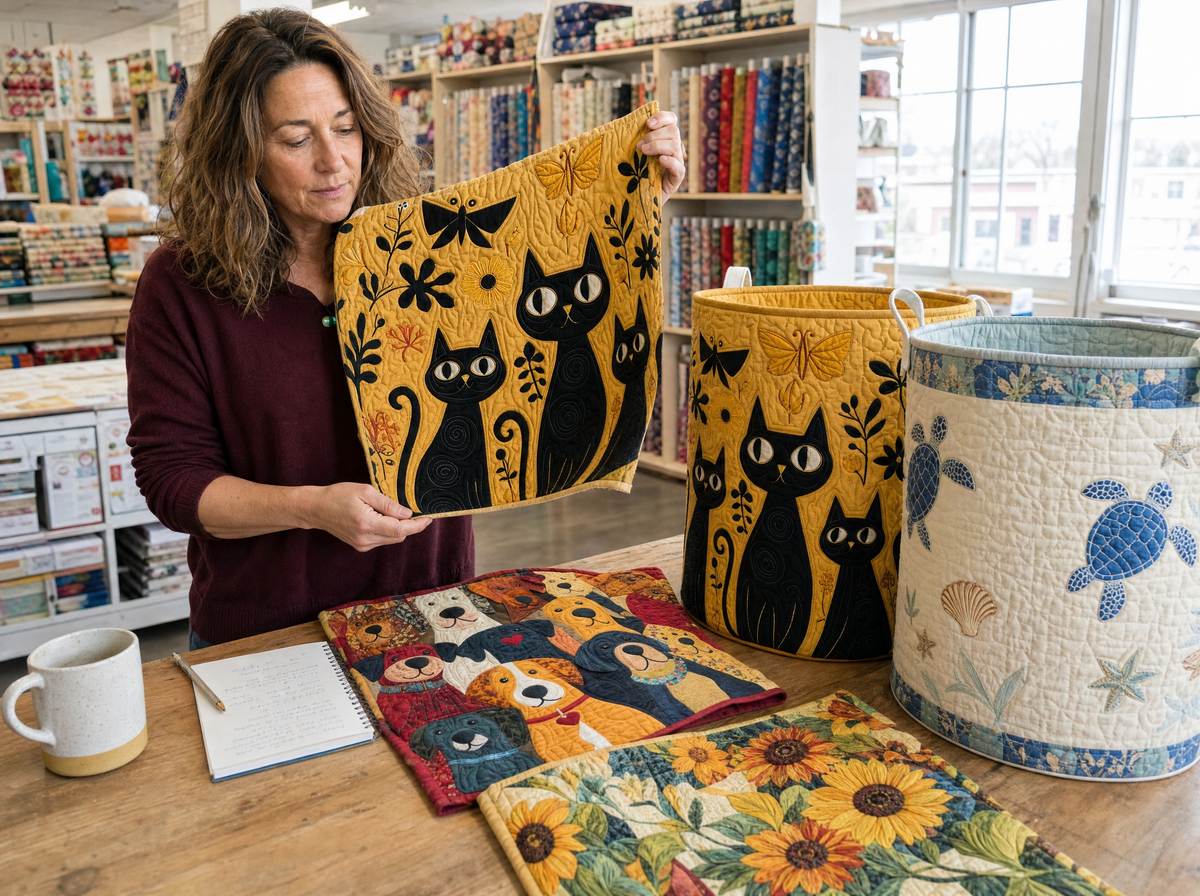 Olivia choosing prints at the worktable