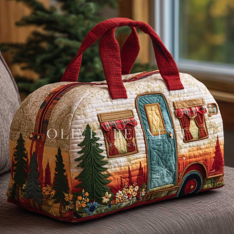 Vintage Curtain Caravan Quilted Duffle Bag